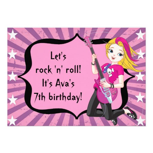 Blonde Rock Star Girl Birthday Invitation