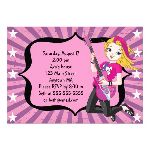 Blonde Rock Star Girl Birthday Invitation