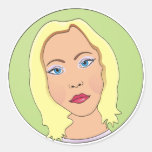 Blonde Short Hair Woman Round Sticker