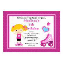 Blonde Skater Girl Skating Birthday Party Personalized Invites