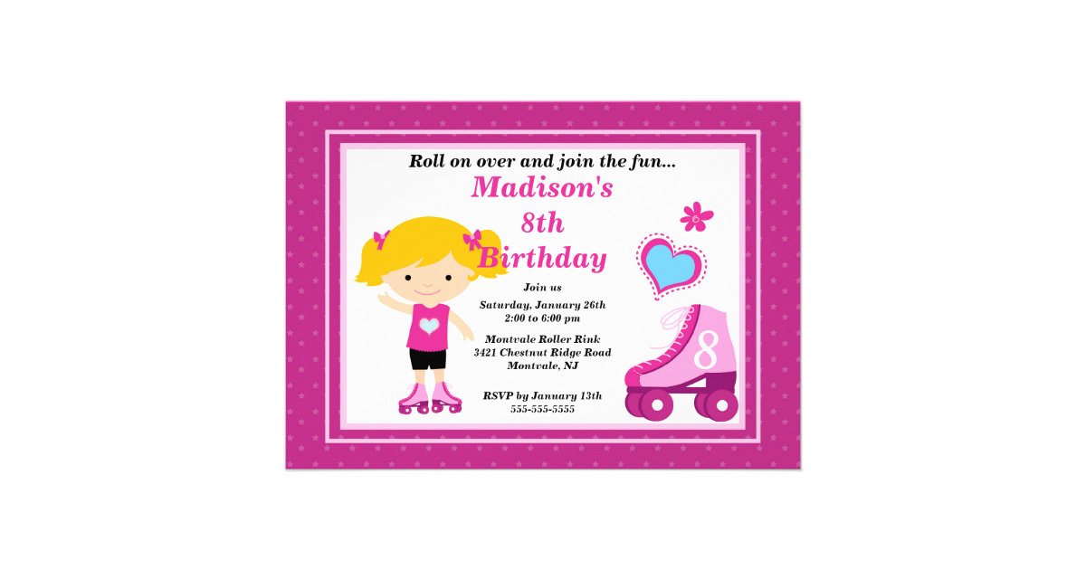 Blonde Skater Girl Skating Birthday Party Personalized Invites