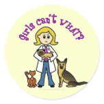 Blonde Veterinarian Girl Round Sticker
