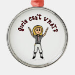 Blonde Womens Football Referee Christmas Tree Ornaments