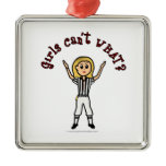 Blonde Womens Football Referee Christmas Tree Ornament