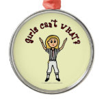 Blonde Womens Football Referee Christmas Tree Ornament