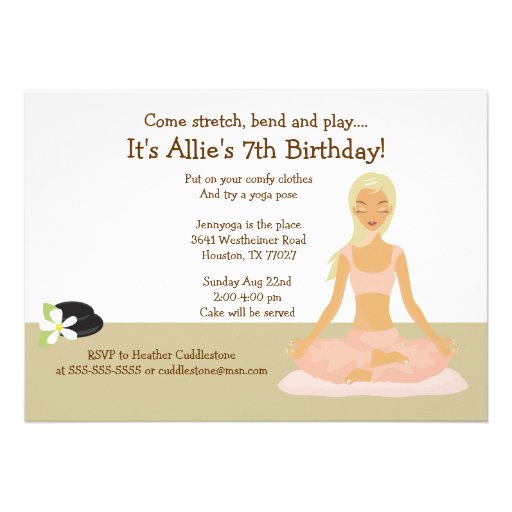 Blonde Yoga Girl Stretch & Play Birthday Party 5x7 Invite