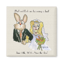 Blondy Cartoon Rabbits Wedding Save the Date magnets