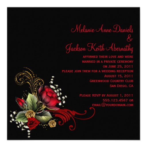 Blood Red Roses Post Wedding Custom Invitations