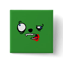 Blood stained crazy creature face pinback buttons