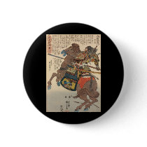 Bloody Samurai in Full Armor on a Horse c.1848 Pinback Button