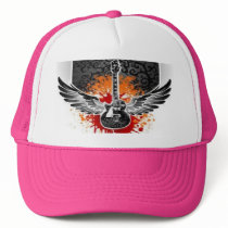 Bloody Winged Guitar Baseball Trucker Hat Custom