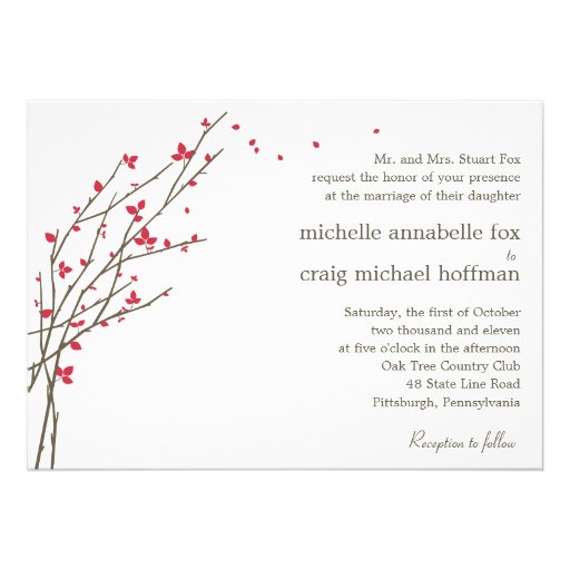 Blooming Branches Wedding Invitation - Cerise