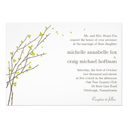 Blooming Branches Wedding Invitation - Lime (front side)
