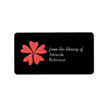 Blooming hearts personalized bookplate - black custom address label