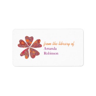 Blooming hearts personalized bookplate - purple label
