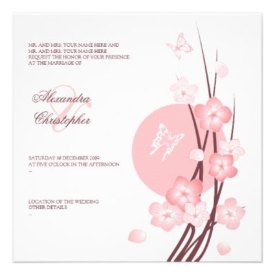 Blossom Flowers Butterflies Wedding Announcement