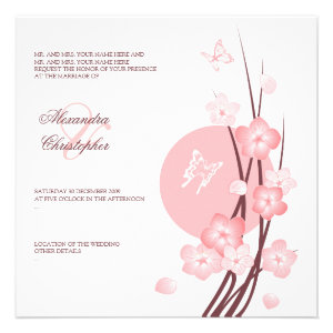 Blossom Flowers Butterflies Wedding Announcement