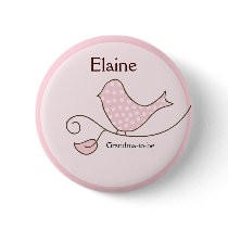 BLOSSOM Trendy Bird NAME TAG Personalized Button