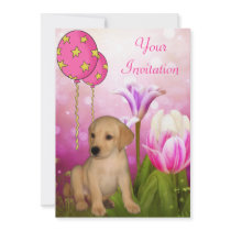 Blossoms Balloons & Labrador Puppy Event Personalized Invitation
