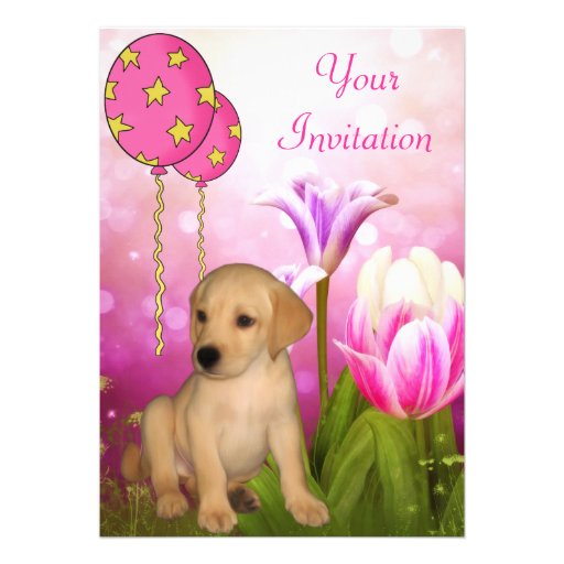 Blossoms Balloons & Labrador Puppy Event Personalized Invitation (front side)