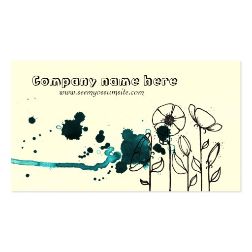 Blotchy flowers, blue business card template (front side)