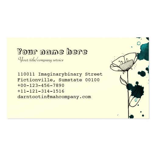 Blotchy flowers, blue business card template (back side)