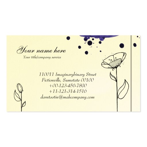Blotchy flowers, blue business card templates (back side)