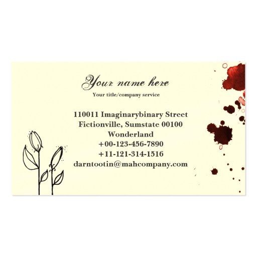 Blotchy flowers, red business card templates (back side)