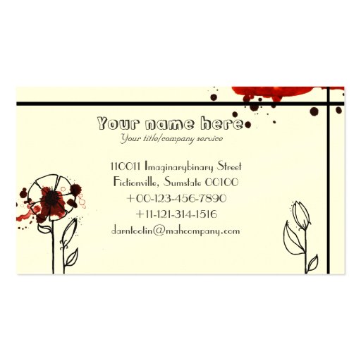 Blotchy flowers, red business cards (back side)