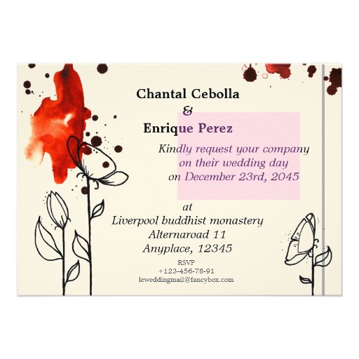 Blotchy flowers red personalized invite