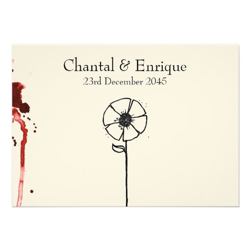 Blotchy flowers red personalized invite