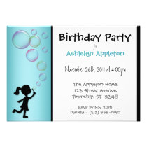 Blowing Bubbles Aqua Birthday Invitations
