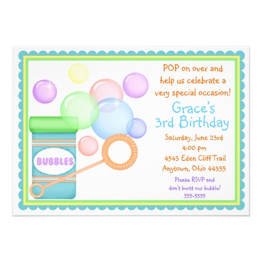 Blowing Bubbles BOY BIrthday Invitations