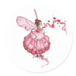 Blowing pink Hearts Round Stickers