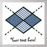 Blue-006 Navy Blue & White Stripes posters