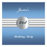 Blue 21st  Birthday Party Invitation