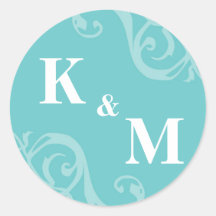Blue 2 initial letter monogram favor tag seal round sticker