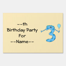 Blue 3rd Birthday Cartoon. Sign