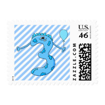 Blue 3rd Birthday Cartoon. Stamps