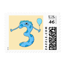 Blue 3rd Birthday Cartoon. Stamps