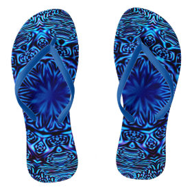 Blue Abstract Flower Flip Flops