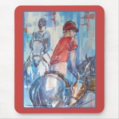 Blue Abstract Horse and Rider Watercolor Art Mousepad by naturalpalettegifts