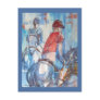 Blue Abstract Horse and Rider Watercolor Art Post Card