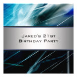 Blue Abstract Mans 21st Birthday Party Personalized Invites