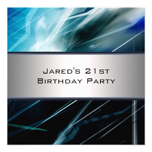 Blue Abstract Mans 21st Birthday Party Personalized Invites