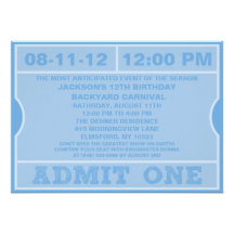 Blue Admit One Ticket Invitation Birthday Party
