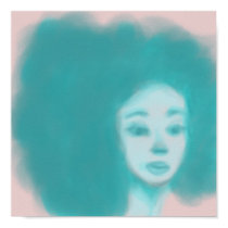 blue afro woman posters