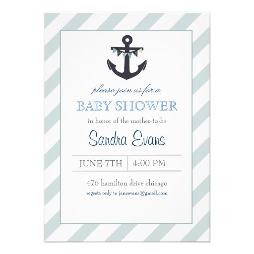 Blue Ahoy Anchor Baby Shower Invitation