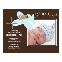 Blue Airplane Baby Boy Birth Annoucement Announcements