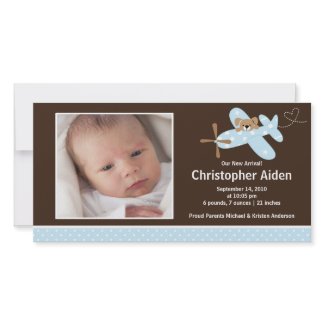 Blue Airplane Baby Boy Birth Annoucement photocard